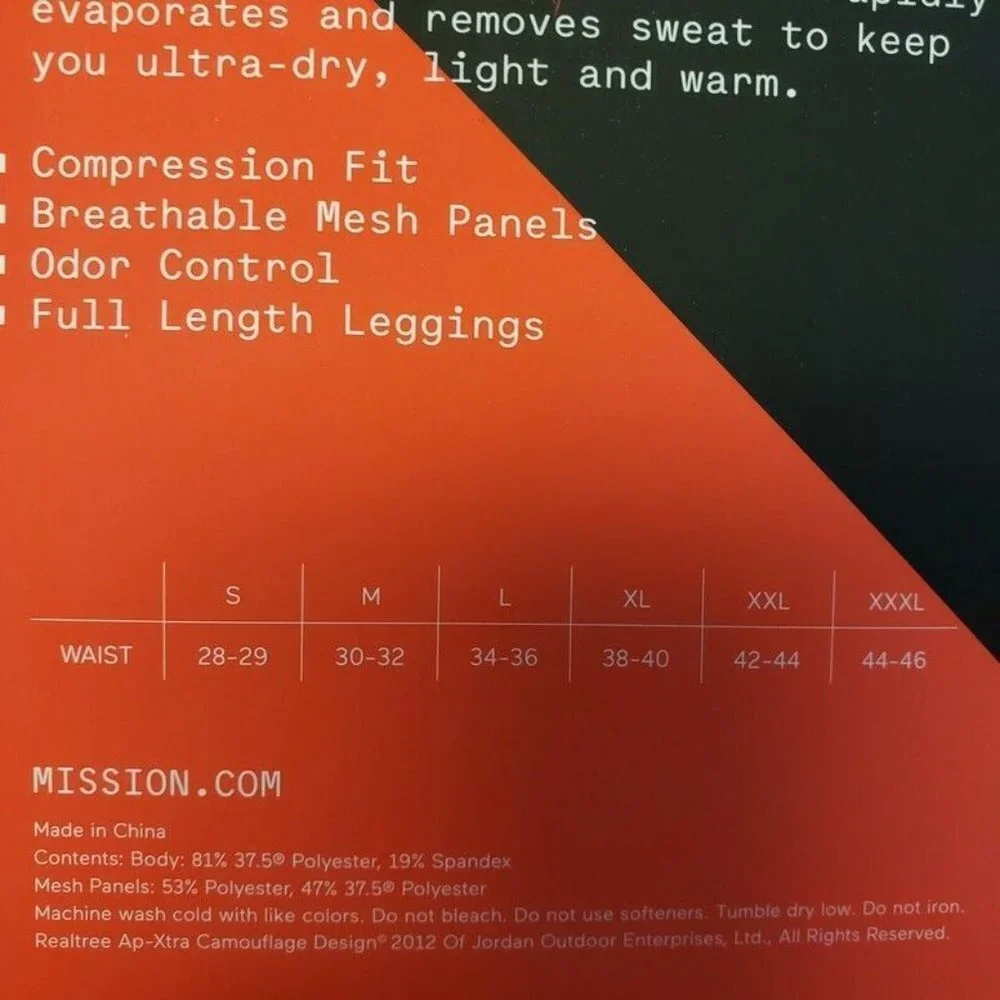 Mission Realtree Xtra Baselayer Tights Men’s Size XXXL (44-46) Vapor Active - Picture 7 of 7